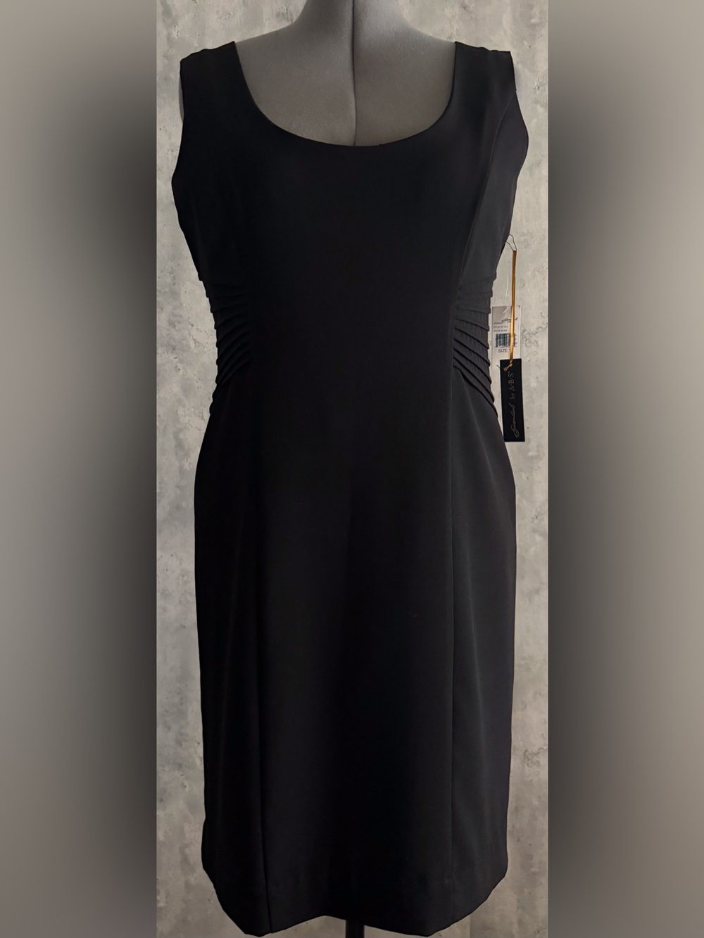 NWTs Essentials A.B.S. Cocktail Formal Sleeveless Black Ruched Sheath Dress Sz14